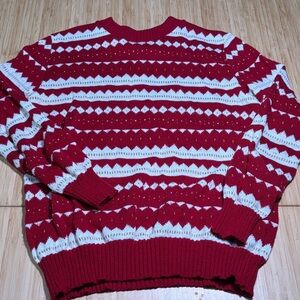 Vintage Eton Red and Cream Patterned Crewneck Sweater